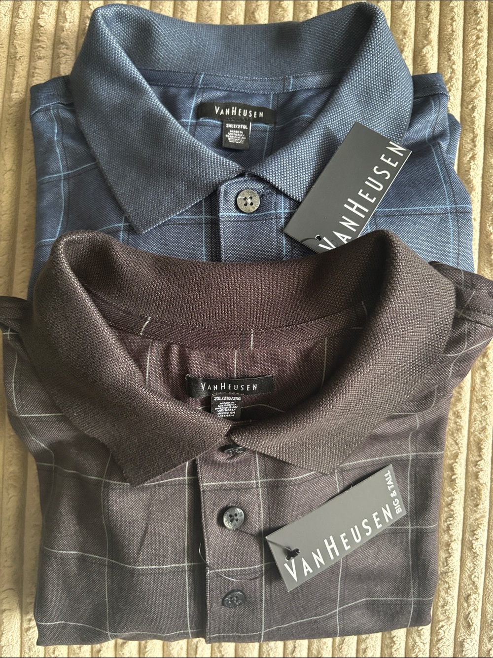 Van Heusen Men’s Polo Shirts - Navy and Black Windowpane